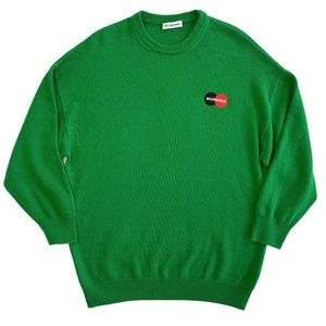 Balenciaga Men's Green MasterCard Logo Cashmere Oversized Sweater